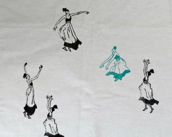 Block Printed Tea Towel - Handprinted by Polly Marix Evans - I'd Rather Be Dancing