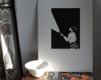 Shine A Little Light Into The Dark Places - Original, limited edition, linocut print by Polly Marix Evans