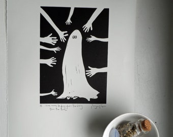 I Have More To Fear From The Living Than The Dead - Original, limited edition, linocut print by Polly Marix Evans