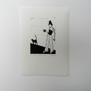 WTF? I Do Not Have A Cat - Original, limitierte Auflage, Linoldruck von Polly Marix Evans