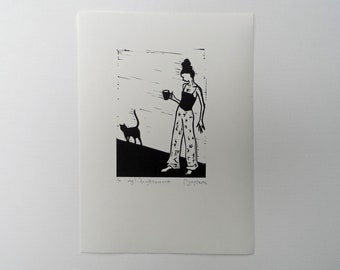 WTF? I Do Not Have A Cat - Original, limited edition, linocut print by Polly Marix Evans