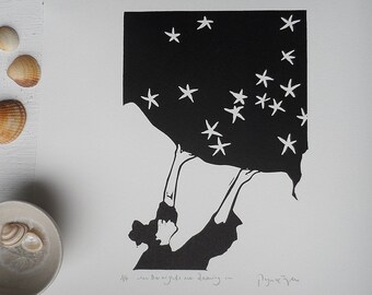 夜が深まるとき - ポリー・マリックス・エヴァンスによるオリジナル、アーティストプルーフ、リノカット版画