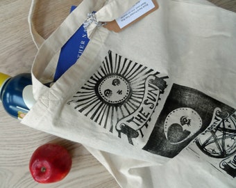 Block Printed Tote Bag - Handprinted by Polly Marix Evans - Sun, Moon, Stars