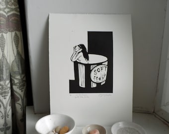 Oh, I don't know, I quite like vanilla - Original, limited edition, linocut print by Polly Marix Evans