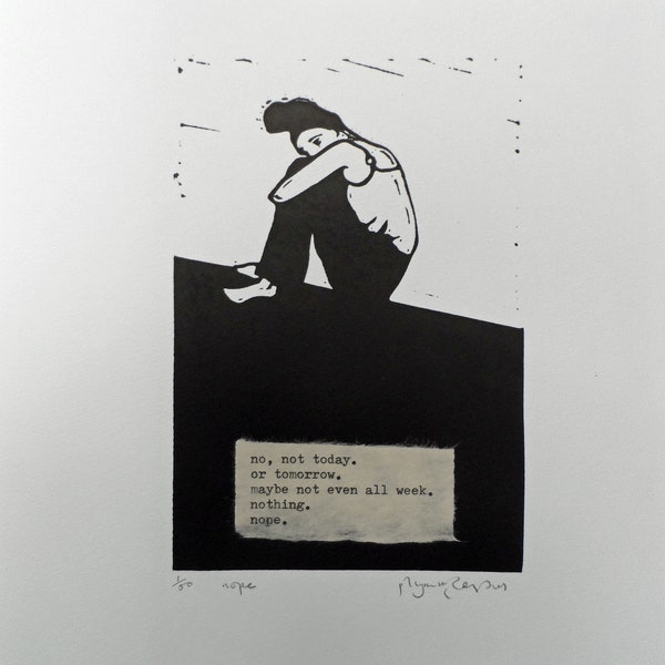 Nope - Original, limited edition, linocut print by Polly Marix Evans