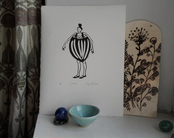 Nutcase - Original, limited edition, linocut print by Polly Marix Evans