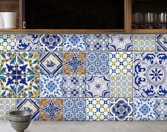 Portuguese Peel and Stick Tile Stickers Kitchen Bathroom Backsplash Floor Stair Waterproof Removable Decals, DIY Vinyl Renters Home Décor