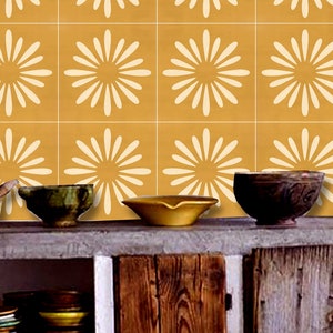 Pithora Ochre Peel & Stick Tile Decal Kitchen Bathroom Backsplash Floor Stair Water Resistant Removable Decals DIY Vinyl Renters Home Décor