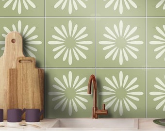 Pithora Olivine – Sage Green Floral Peel and Stick Tile Decals | Botanical Vintage Kitchen Backsplash Décor