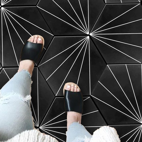Kobe Black Hexagon Tile Wall Stair Floor Self Adhesive Vinyl Stickers,Kitchen Bathroom Backsplash Carrelage Decal, Peel & Stick Home Decor