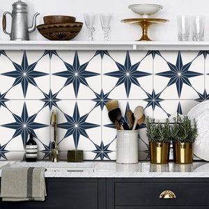 Positano Navy Tile Wall Stair Floor Self Adhesive Vinyl Stickers,Kitchen Bathroom Backsplash Carrelage Decal, Peel & Stick Home Decor