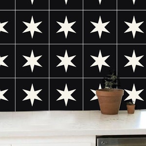 Star Black Peel &Stick Tile Stickers Kitchen Bathroom Backsplash Floor Stair Water Resistant Removable Decals, DIY Vinyl Renters Home Décor