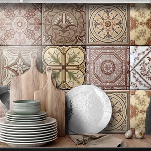 Glasgow English Mid Century Peel and Stick Tile Decal, Removable Kitchen Bathroom Vinyl Tile Stickers, Stair Riser Decal for Home Decor
