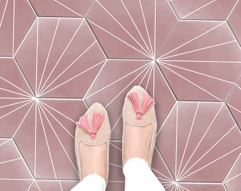 Kobe Rose Hexagon Tile Wall Stair Floor Self Adhesive Vinyl Stickers,Kitchen Bathroom Backsplash Carrelage Decal, Peel & Stick Home Decor