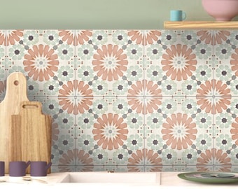 Ivora – Muted Floral Geometric Peel and Stick Tile Stickers | Vintage Cottage Wall, Stair & Backsplash Décor