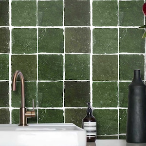 Mizzle Green Tile Wall Stair Floor Self Adhesive Vinyl Stickers, Kitchen Bathroom Backsplash Carrelage Decal, Peel & Stick Home Decor
