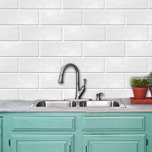 Weathered white Subway Peel & Stick Tile Stickers for Kitchen Bath Backsplash Wall Tile Floor - 100% Removable and Waterproof Decals