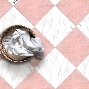 Stone Blush and White Checker Tile Wall Stair Floor Self Adhesive Vinyl Sticker,Kitchen Bathroom Backsplash Carrelage Decal, Peel & Stick