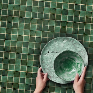 Mage Green Mosaic Peel & Stick Floor Tile Sticker Removable Anti-Slip Vinyl Decals for Kitchen, Bath,Home | DIY Renter-Friendly Customizable