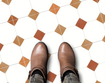 Warsaw terracotta Vinyl Floor Tile Stickers | Floor Decals-Removable & Repositionable Anti-Slip finish option(500 microns)Perfect for Renter