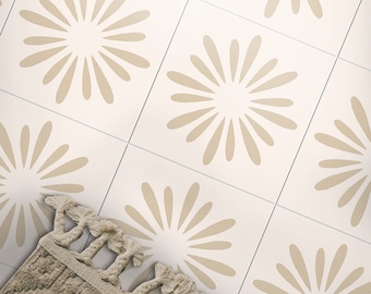 Pithora Beige Vinyl Floor Tile Stickers Floor Decals Removable with Anti-Slip finish option (500 microns)-Perfect for Renter