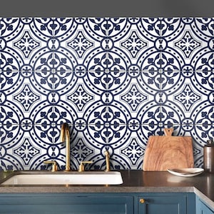 Loures Blue Peel & Stick Tile Stickers for Kitchen Bathroom Backsplash,Non slip for floor Removable Water Resistant Easy To Cut Vinyl Decor