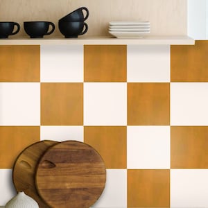 Sunrise and Off White Checker Peel & Stick Tile Sticker Kitchen Bathroom Backsplash Floor Stair Water Resistant Removable Decals, DIY Renter