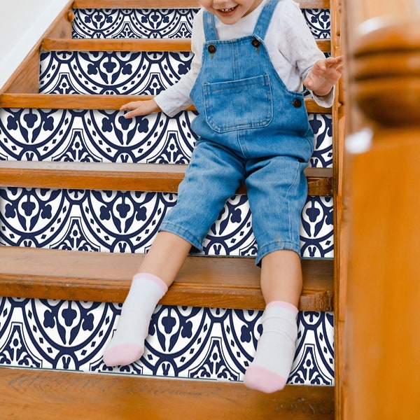 Loures Navy Stair Riser Peel Stick Vinyl Decal Self Adhesive Waterproof Easy to Trim Removable DIY Home Decor-Extra long 49" length