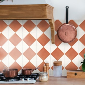 Diamond Checker Ginger & Off white Peel and Stick Tile Stickers Kitchen Bathroom Backsplash Floor Stair Water Resistant Removable Decals,DIY