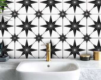 50 % discount 8" x 8"- 44 pcs Positano Black Peel and Stick Kitchen Bathroom Flooring Removable Decal