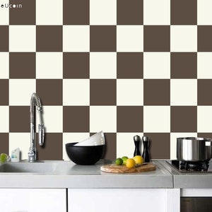 Brunette and Off White Checker Peel & Stick Tile Sticker Kitchen Bathroom Backsplash Floor Stair Water Resistant Removable Decal DIY Renters