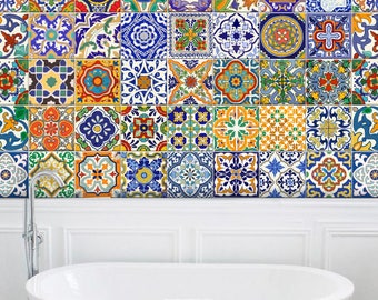 Spanish Mediterranean Peel & Stick Tile Stickers Kitchen Bathroom Backsplash Floor Stair Water Resistant Removable Decals, DIY Vinyl Renters