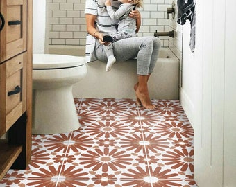 Playa Blanca Terracotta Vinyl Floor Tile Stickers | Floor Decals Removable with Anti-Slip finish option (500 microns)-Perfect for Renter