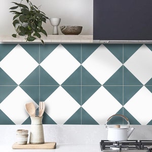 Diamond Checker Spruce & White Peel and Stick Vinyl Tile Stickers | Removable Ideal for Kitchen Bathroom Backsplash Floor, DIY Wall Designs
