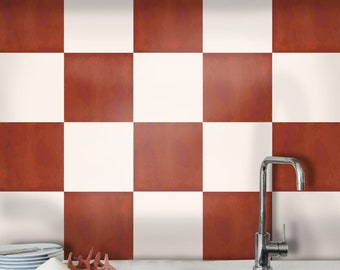 Petra & Off White Checker Solid Tile Wall Stair Floor Self Adhesive Vinyl Sticker, Kitchen Bathroom Backsplash Carrelage Decal