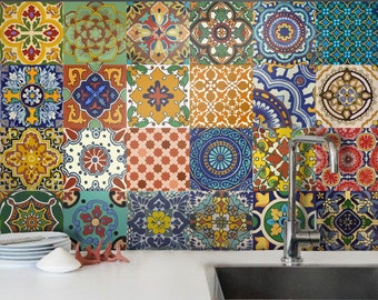 Bleucoin Mexican Talavera Peel n Stick Tile Stickers for Tile Wall Stair Floor Kitchen Bath Backsplash - Removable & Waterproof