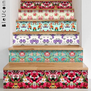 Floral Mix Peel & Stick Stair Riser Decal–Extra Long 49&quot; | Water resistant Vinyl Strip | Self-Adhesive, Removable, DIY Stair | Easy to Trim