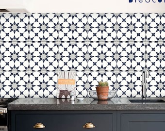 Pacific Blue Moroccan Tile Wall Stair Floor Self Adhesive Vinyl Stickers,Kitchen Bathroom Backsplash Carrelage Decal, Peel & Stick