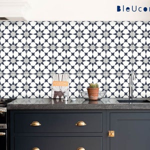 Pacific Blue Moroccan Tile Wall Stair Floor Self Adhesive Vinyl Stickers,Kitchen Bathroom Backsplash Carrelage Decal, Peel & Stick
