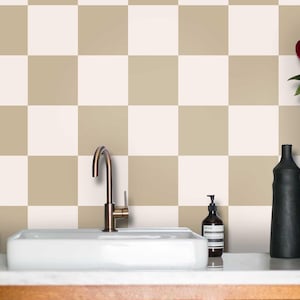 Sand & Off White Checkerboard Peel and Stick Floor Tile Decals