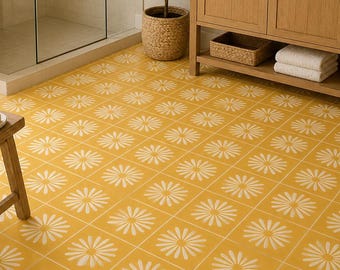 Pithora Ochre Peel & Stick Floor Tile Sticker I Anti-Slip Vinyl Decals for Kitchen, Bath, Home | DIY Renter-Friendly Removable vinyl