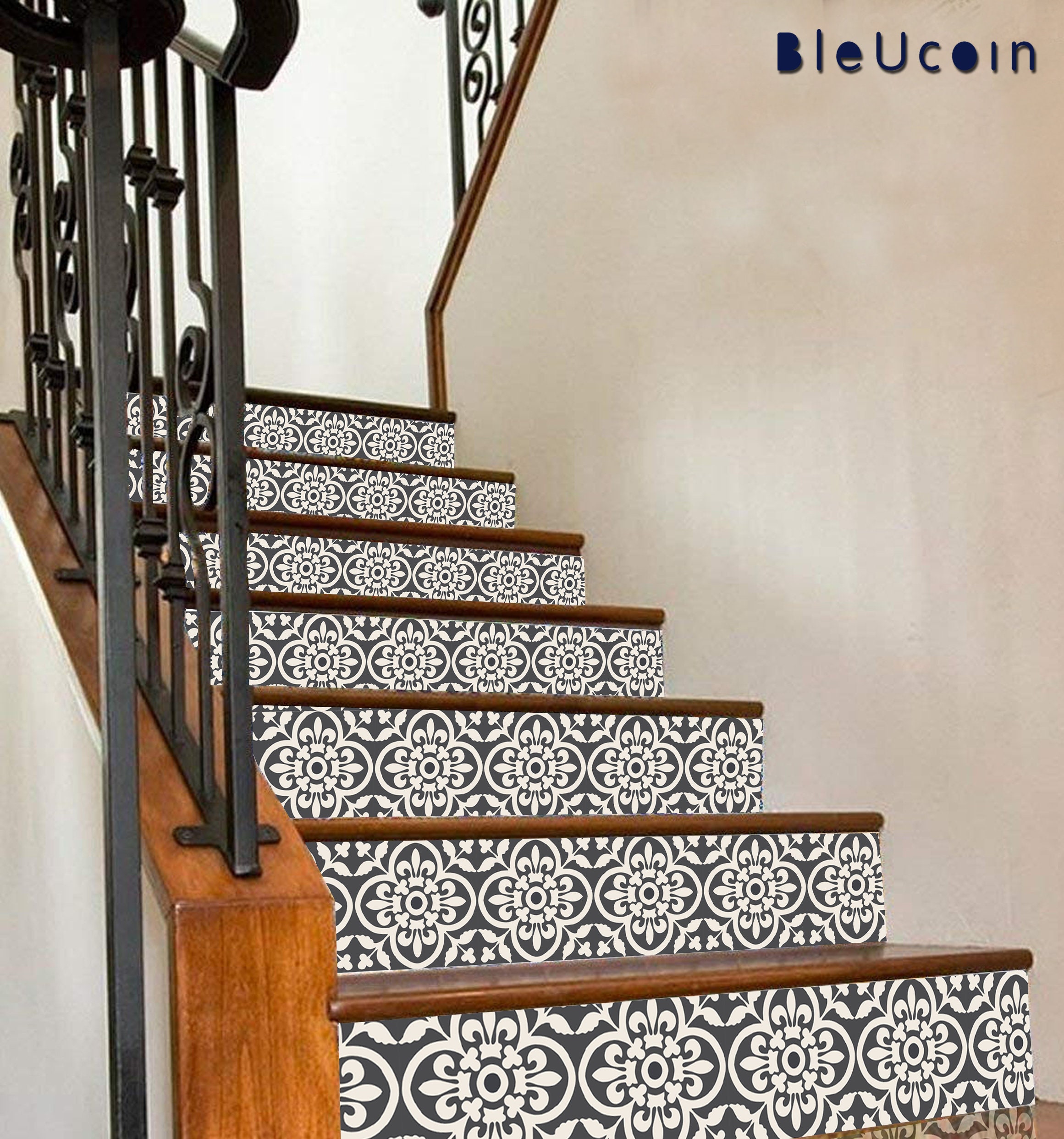 6Pcs NewKingStar Tile Stickers Decals Stair Decoration Stair Decals Stickers Vinyl Stickers for Stairs Self Adhesive Stair Decals Removable Decorative Tile Decals for Bathroom Kitchen