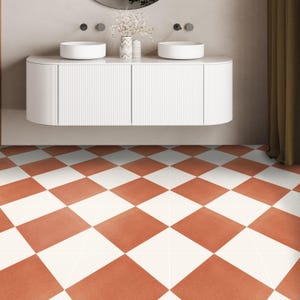 Diamond Checker Ginger & off white Peel and Stick Floor Tile Sticker I Removable Anti-Slip Vinyl Decals | DIY Renter-Friendly Customizable