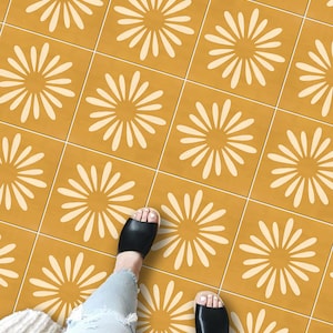 Pithora Ochre Peel & Stick Floor Tile Sticker I Anti-Slip Vinyl Decals for Kitchen, Bath, Home | DIY Renter-Friendly Removable vinyl