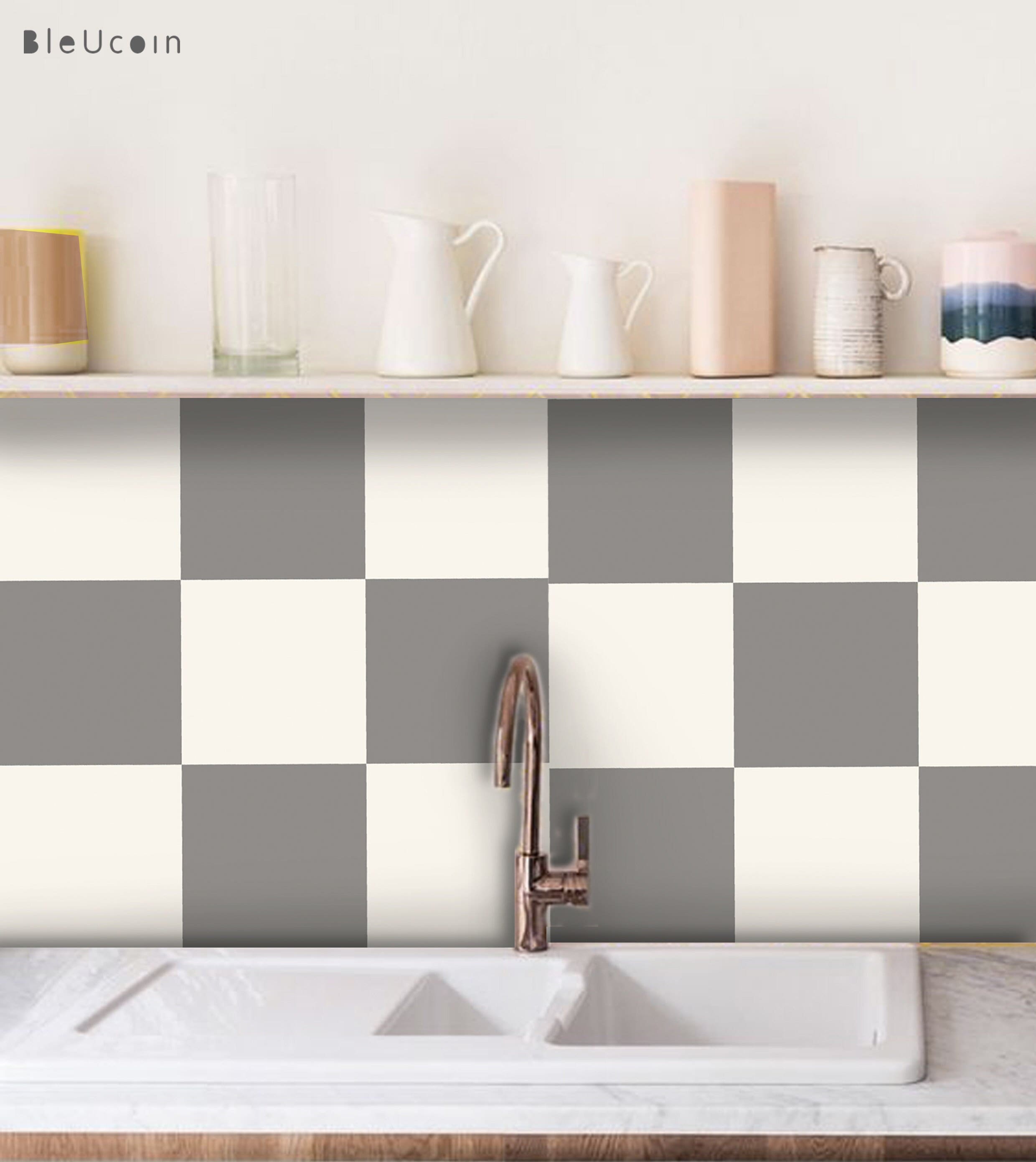 White and Grey Solid Tile Wall Stair Floor Self Adhesive Vinyl Sticker,  Kitchen Bathroom Backsplash Carrelage Decal, Peel & Stick Home decor -   España