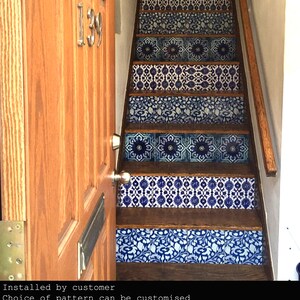 India Blue Pottery StairRiser Peel Stick Vinyl Decal Self Adhesive Waterproof Easy to Trim Removable DIY Home Decor-Extra long 49 length image 3