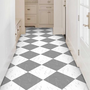 Marble Grey and White Checker Vinyl Floor Tile Stickers - Removable Anti-Slip finish option (520 microns) Renter Friendly