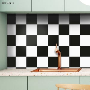 Black & White Checker Solid Tile Wall Stair Floor Self Adhesive Vinyl Sticker,Kitchen Bathroom Backsplash Carrelage Decal, Peel and Stick