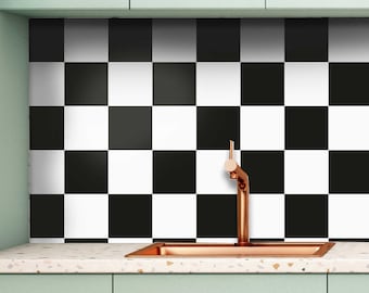 Black & White Checker Solid Tile Wall Stair Floor Self Adhesive Vinyl Sticker,Kitchen Bathroom Backsplash Carrelage Decal, Peel and Stick