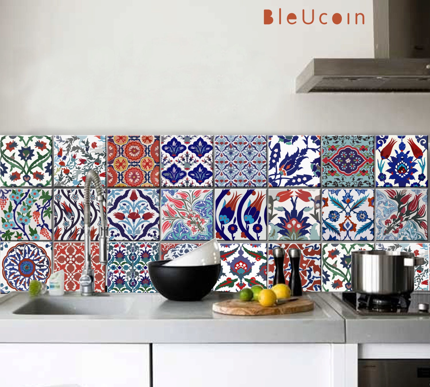 Turkish Peel and Stick Tile Stickers Kitchen Bathroom Backsplash Floor Stair Water Resistant Removable Decals, DIY Vinyl Renters Home Décor